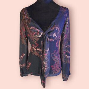 VTG boho whimsigoth boho floral print long Sleeve babydoll top fairygrunge